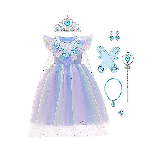 FYMNSI Costume de princesse Elsa de la Reine des Neiges pour fille avec accessoires pour fête dHalloween, cosplay, Noël, car
