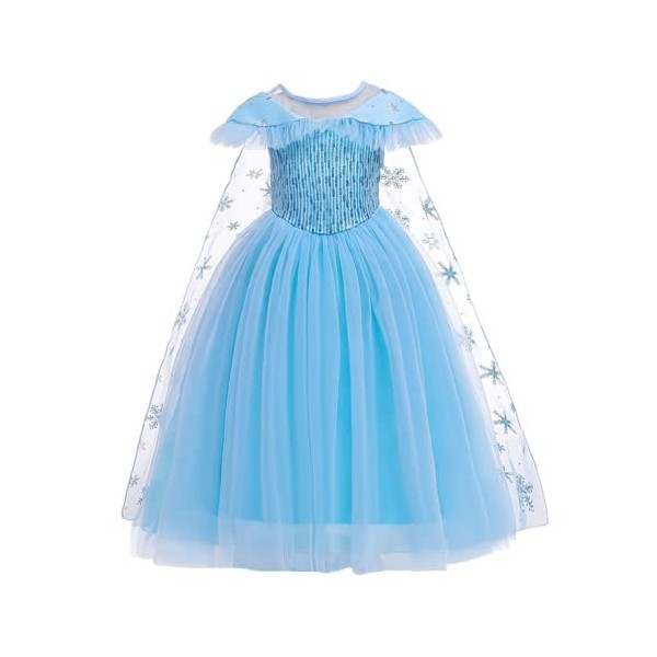 FYMNSI Costume ELSA Reine des Neiges Robe de princesse avec accessoires Cape de Noël Halloween Déguisement Carnaval Cosplay p