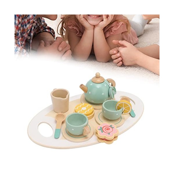 Tbest Bois pour Enfants, Service à thé Jouet, Conjunto de chá de Madeira, Tea Party Set Simulation Funny Améliorer Les Compét