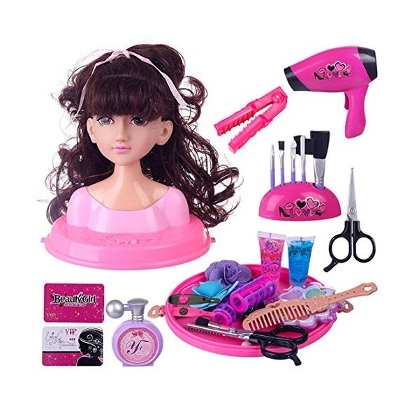 LOTFUN Kit de maquillage pour enfant - 34 pièces - Avec outils de coiffure  - Princesse - Jeu de rôle pour Halloween, Noël, an