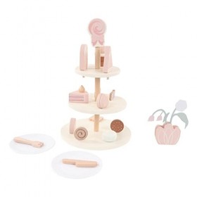 Drfeify Mini Ensemble de Jeu de Dessert en Bois, Faire Semblant de Dessert Gâteau thé Ensemble de Jeu Cadeaux pour bébé Tout-