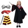 Alaiyaky Ensemble de costume de cosplay magicien pour enfants et adultes, 5 pièces avec cape, baguette magique, cravate, écha