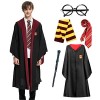 Alaiyaky Ensemble de costume de cosplay magicien pour enfants et adultes, 5 pièces avec cape, baguette magique, cravate, écha