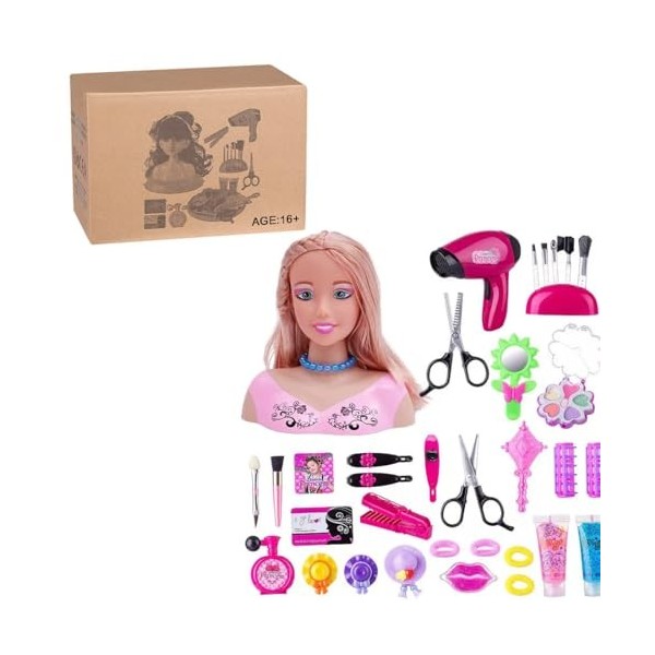 YDRO Maquillage avec sèche-cheveux et épingle à cheveux, jeu de rôle, jouets éducatifs, jouets cosmétiques de Noël, cadeaux p