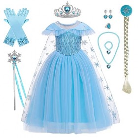 FYMNSI Costume ELSA Reine des Neiges Robe de princesse avec accessoires Cape de Noël Halloween Déguisement Carnaval Cosplay p