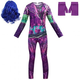 Descendants 3 Costume Halloween Dragon Mal Cosplay Robe Carnaval Filles Populaire Vêtements et Perruque - - 9 ans