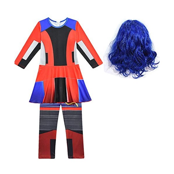 Descendants 3 Costume Halloween Dragon Mal Cosplay Robe Carnaval Filles Populaire Vêtements et Perruque - - 9 ans