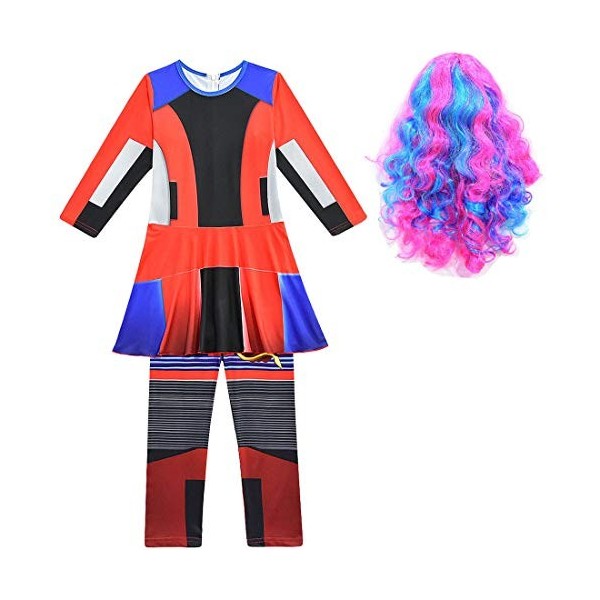 Descendants 3 Costume Halloween Dragon Mal Cosplay Robe Carnaval Filles Populaire Vêtements et Perruque - - 9 ans