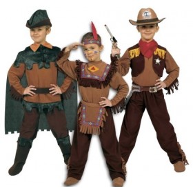 Ciao 10050&nbsp;Déguisement de cowboy pour petit garçon, 3-en-1 :indien, cowboy, Robin des bois, marron/vert. 8-10 anni Marrone/Ve