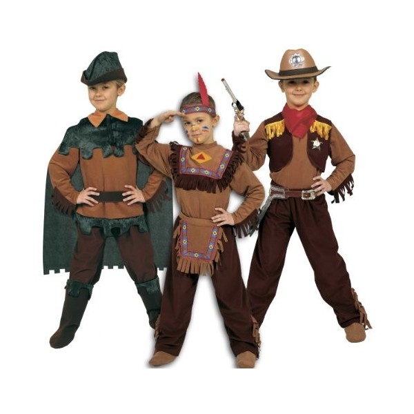 Ciao 10050 Déguisement de cowboy pour petit garçon, 3-en-1 :indien, cowboy, Robin des bois, marron/vert. 8-10 anni Marrone/Ve