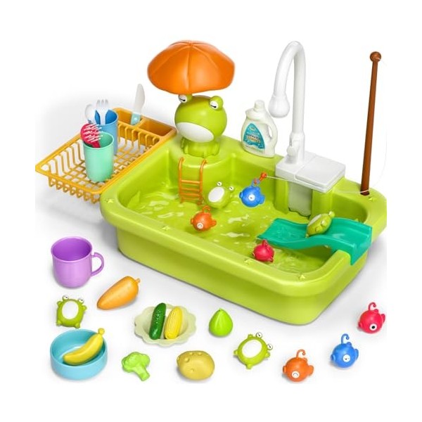 vamei Lavabo Enfant Jouets de Cuisine avec Circuit deau Ensemble de Jouets dévier de Cuisine Jouets de Jeu de Rôle pour Enf