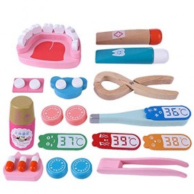 YAKOK 24Pcs Bois Malette Docteur Enfant Jouet, Kit Docteur Enfant, Imitation Docteur Bois Kit Medecin Enfant Dentiste Enfant 
