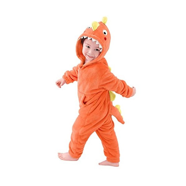 LOLANTA Deguisement Dinosaure Enfant, Barboteuse Surpyjama Costume Garcon orange, 2-3 Ans,Tag S 