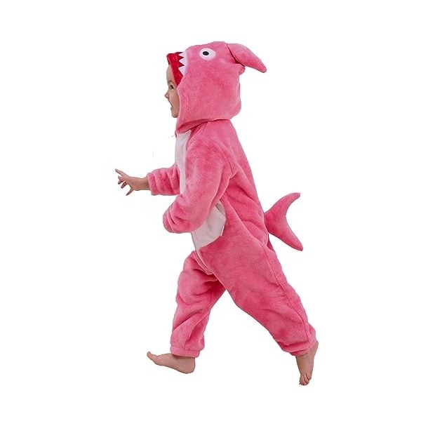 LOLANTA Déguisement Requin Enfant, Animal Combinaison en Flanelle à Capuche pour Garçons Filles,Rose,2-3 Ans,Tag S