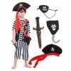 IKALI Costume de pirate pour les garçons avec chapeau, Halloween Buccaneer Gift Party Dress Up Outfit Kids Cutlass Sword Cari