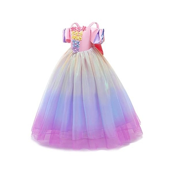 IMEKIS Enfant Fille Cendrillon Sofia Costume Princesse Halloween Noël Carnaval Cosplay Déguisement Fleur Aurora Robe avec Fée