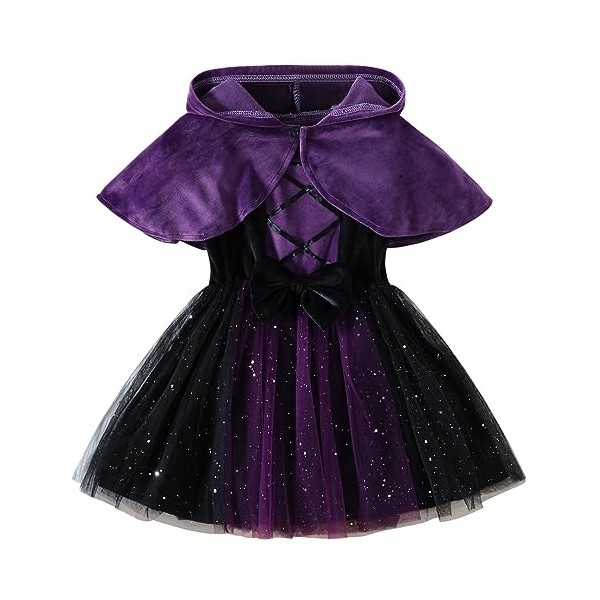 AGQT Costume dHalloween pour petites filles avec cape et robe tutu en tulle - Ensemble de vêtements de fête princesse cospla