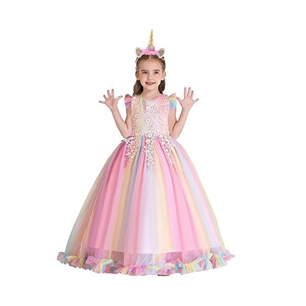 MYRISAM Princesse Fille Licorne Déguisement Robe de Anniversaire Cérémonie Soirée Halloween Carnaval Noël Fête Spectacle Mari