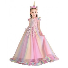 MYRISAM Princesse Fille Licorne Déguisement Robe de Anniversaire Cérémonie Soirée Halloween Carnaval Noël Fête Spectacle Mari