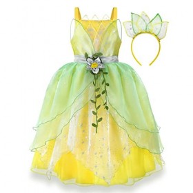 IBTOM CASTLE Costume Prinecss Tiana pour filles, robe Tiana pour enfants Cosplay Party Carnaval Fancy Dress Up Costume de la 