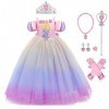 IMEKIS Enfant Fille Cendrillon Sofia Costume Princesse Halloween Noël Carnaval Cosplay Déguisement Fleur Aurora Robe avec Fée