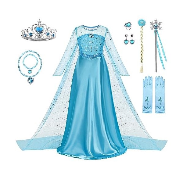 Robe de princesse pour fille - Costume Elsa - Robe de princesse - Costume pour fille - Robe Elsa - Reine des Neiges - Costume