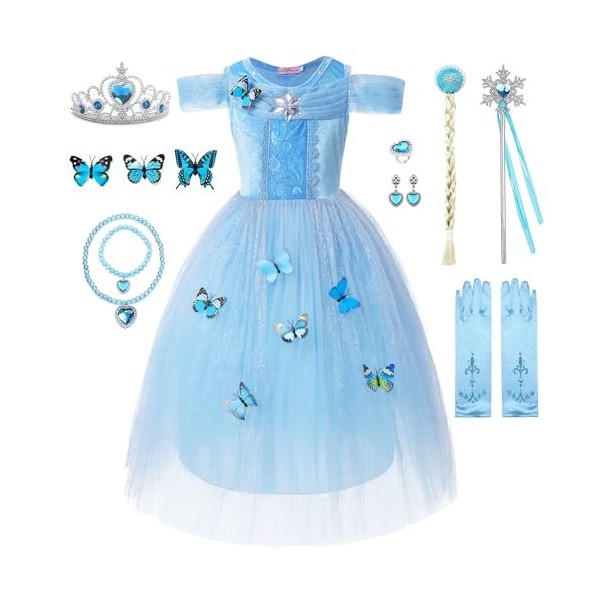 WIOLETA Robe de princesse pour fille, robe de Cendrillon, costume de princesse, costume dHalloween, costume pour enfant, pap