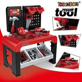 TOYVENTURES Workbench Ensemble doutils pour enfants avec plus de 45 pièces, outils réalistes et perceuse avec accessoires po
