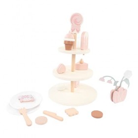 Ensemble de Jeu de Gâteau au Dessert, Jeu de Simulation de Fête de thé en Bois pour Petites Filles et Tout-Petits