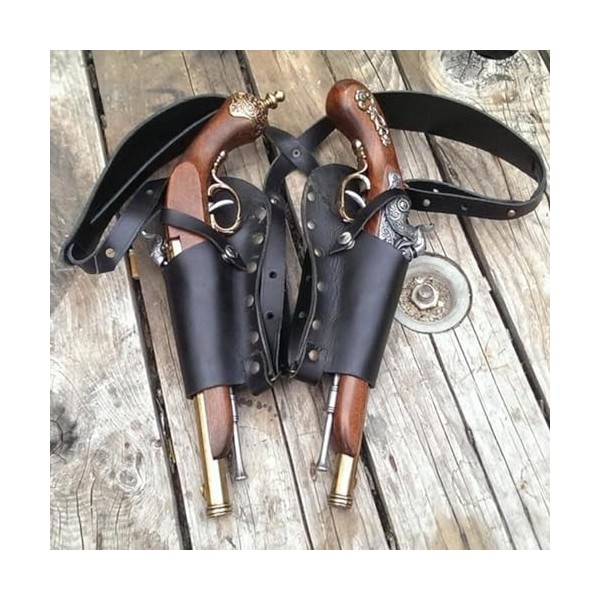 Étui À Double Pistolet Vintage en Cuir PU, Support De Pistolet De Costume De Cosplay De Cowboy Steampunk Médiéval avec Bandou