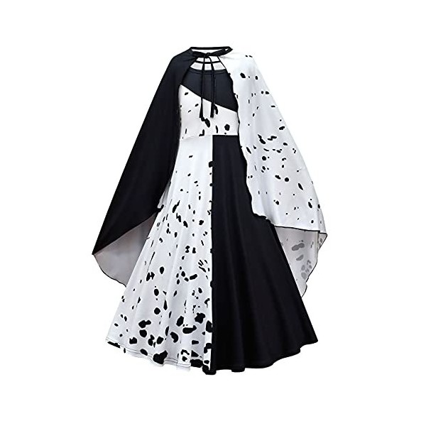 OBEEII 101 Dalmatiens Cruella De Vil Déguisement Enfant Fille Robe Manteau pour Halloween Cosplay Fête danniversaire Dress u