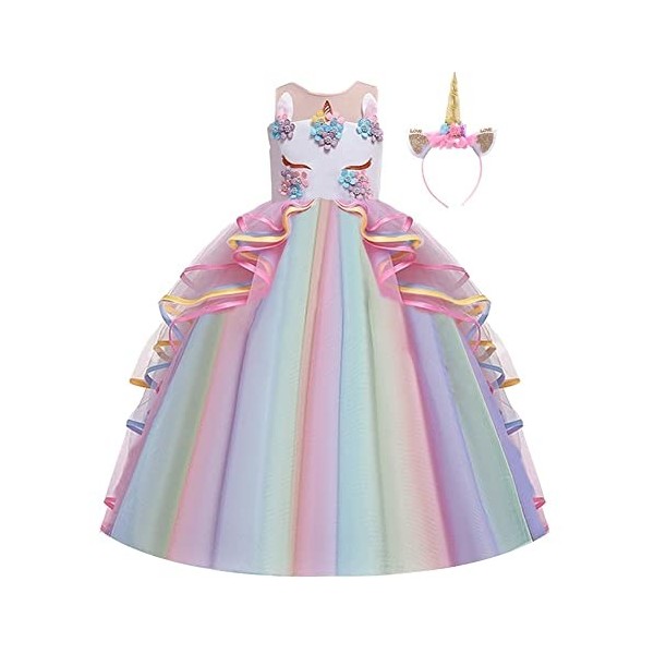 MYRISAM Princesse Fille Licorne Déguisement Robe de Anniversaire Cérémonie Soirée Halloween Carnaval Noël Fête Spectacle Mari