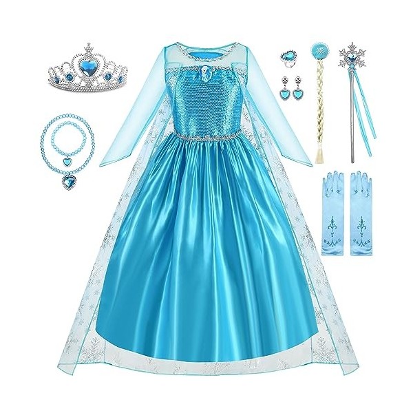 Robe de princesse pour fille - Costume Elsa - Robe de princesse - Costume pour fille - Robe Elsa - Costume de reine des neige