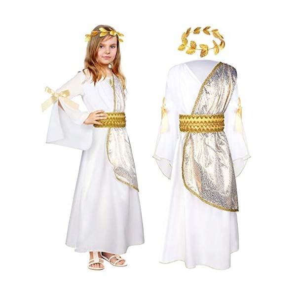 Costume de déesse grecque Toga 2 pièces, comprenant un costume de déesse pour femme et enfant et une couronne de feuilles rom