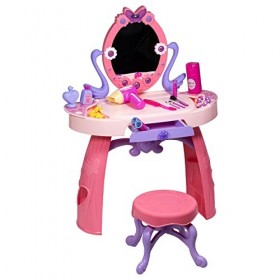 DRULINE Kinderschminktisch Coiffeuse Jouet Fille Tête à Coiffer, Table de Jeux Enfants avec Tabouret, Beaucoup Accessoires, L