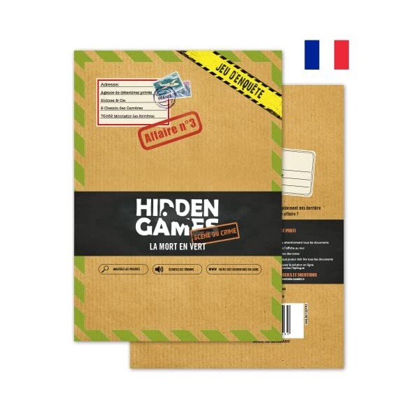 Hidden Games Scène du Crime - Affaire n°3 - LA Mort en Vert - Française - Jeu de scène de Crime réaliste, Jeu de détective pa