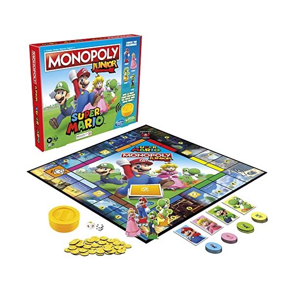 Hasbro Gaming Monopoly Junior Super Mario, Jeu de Plateau, dès 5 Ans, on Explore Le Royaume Champignon avec Peach, Yoshi ou L