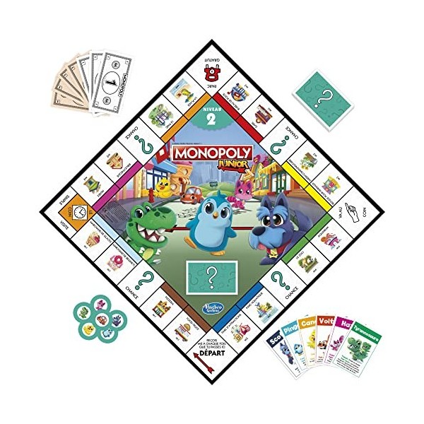 Hasbro Gaming Monopoly Junior, Plateau de Jeu réversible, 2 Jeux en 1, Jeu Monopoly pour Jeunes Enfants, Jeux de Plateau pour