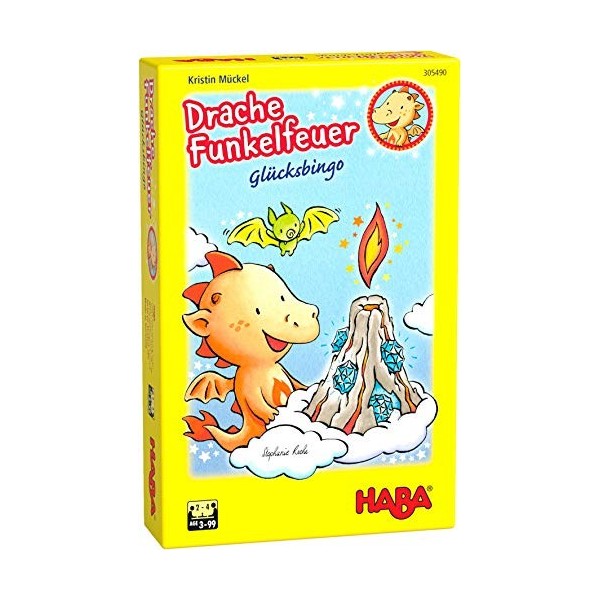 HABA Dragon Funkelfeuer Glücksbingo, Bingo für Kinder AB 3 Jahren in Drachendesign für 2 – 4 Spieler, Spieldauer 10 Minuten, 