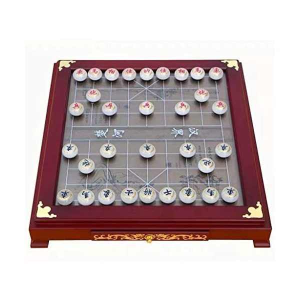 EVANEM Jeux de société de stratégie Échecs Chinois Xiangqi avec Table, pièces de Jade pour Jeux à 2 Joueurs, Sympa pour Cadea