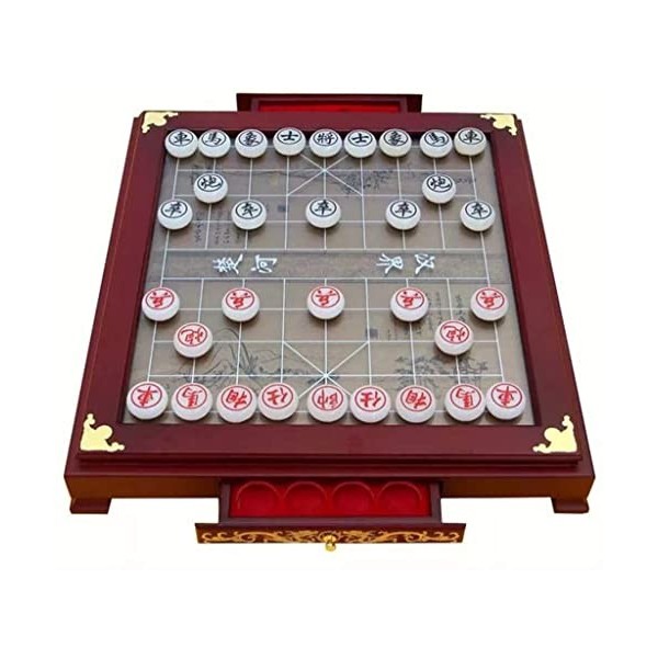 FURLOU Jeux de société de stratégie Échecs Chinois Xiangqi avec Table, pièces de Jade pour Jeux à 2 Joueurs, Sympa pour Cadea