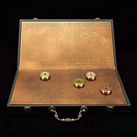 EVANEM Jeu déchecs en Laiton, avec Planche Pliante et boîte en Cuir, Jeux de société de stratégie éducatifs Classiques pour 