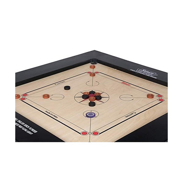 Surco Planche de carrom indienne en bois contreplaqué Champion Bulldog avec pièce de monnaie, frappeur, poudre et approuvé AI