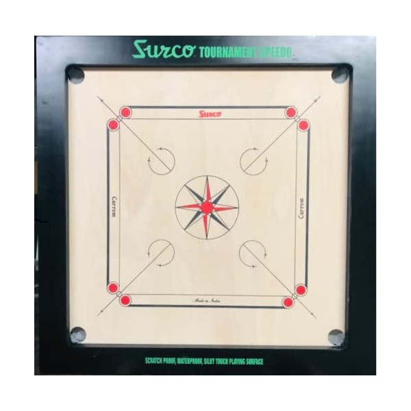 KD Surco Planche de carrom indienne en bois contreplaqué Champion Bulldog avec pièce de monnaie, frappeur, poudre et approuvé