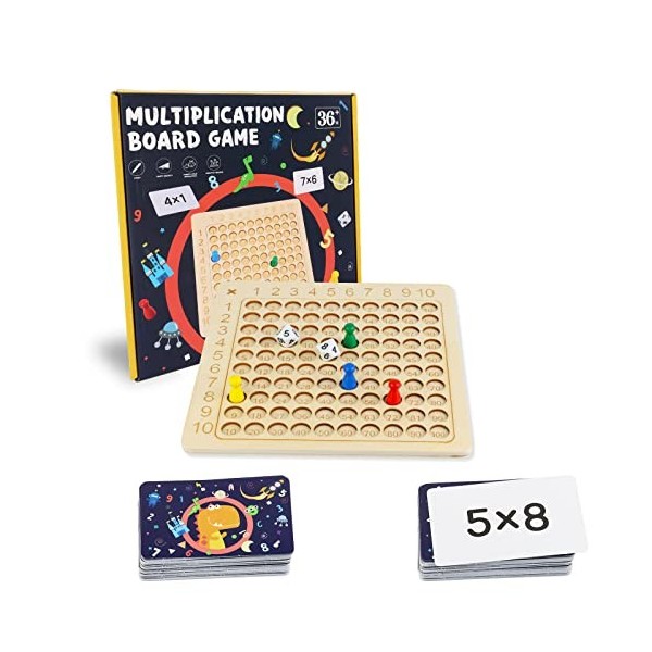 talifoca Tableau de Multiplication,Jeu de Plateau de Multiplication en Bois, EU de Société de Multiplication Montessori, Joue
