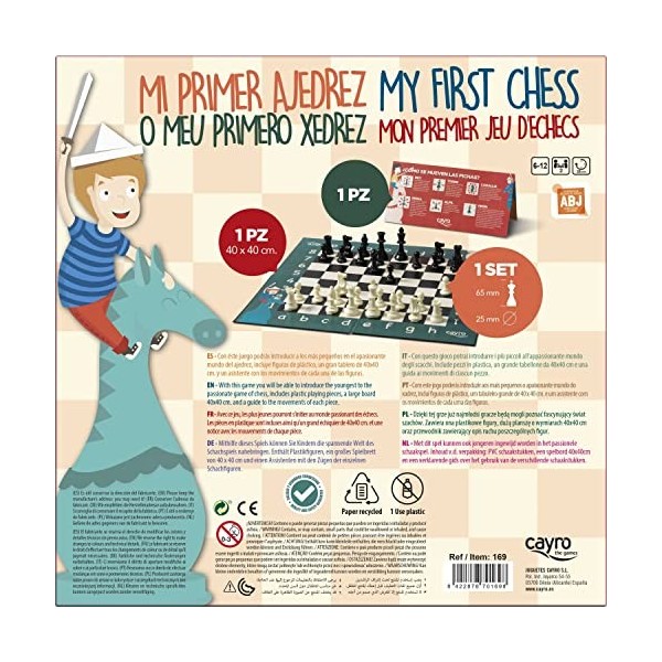 Cayro - Mes Premiers échecs - Modèle Enfant - + 6 - Jeux de société pour Enfants et Adultes - Plateau Pliable - Idéal pour Ap