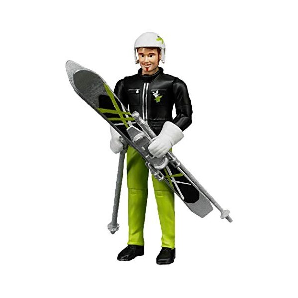 bruder 60040 - bworld Skieur avec skis, bâtons, casque et gants, sportif dhiver, figurine jouet