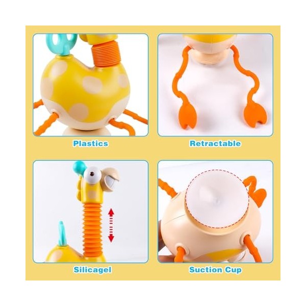 Montessori Jouet Bebe 1 2 3 Ans, Sensoriel Jeux Girafe avec Ventouse pour Enfant, Jouets Educatifs de Motricité Fine pour Gar