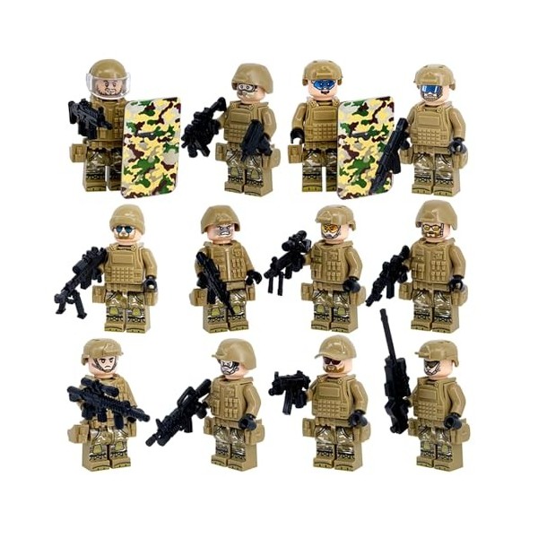 CLIUNT Lot de 12 Figurines Militaires de larmée, Mini Figurines de Blocs de Construction Militaires, Mini Figurines de Polic