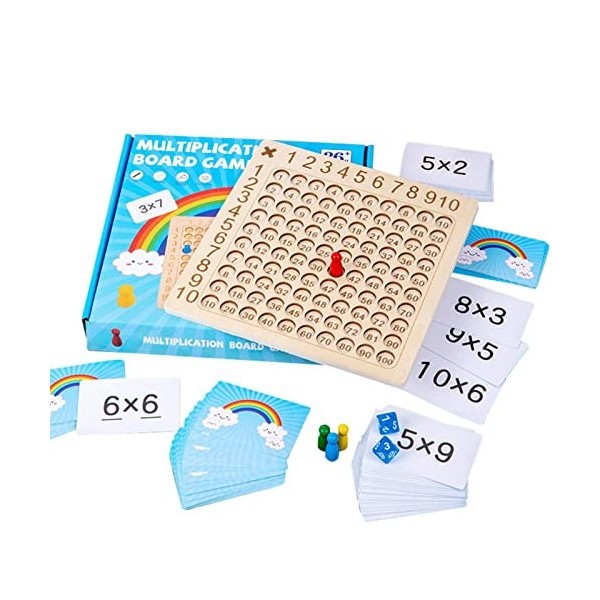 Joyivike Jeux De Plateau Table De Multiplication en Bois, Montessori Mathématique Jeu De Cartes De Multiplication, Jeu De Soc